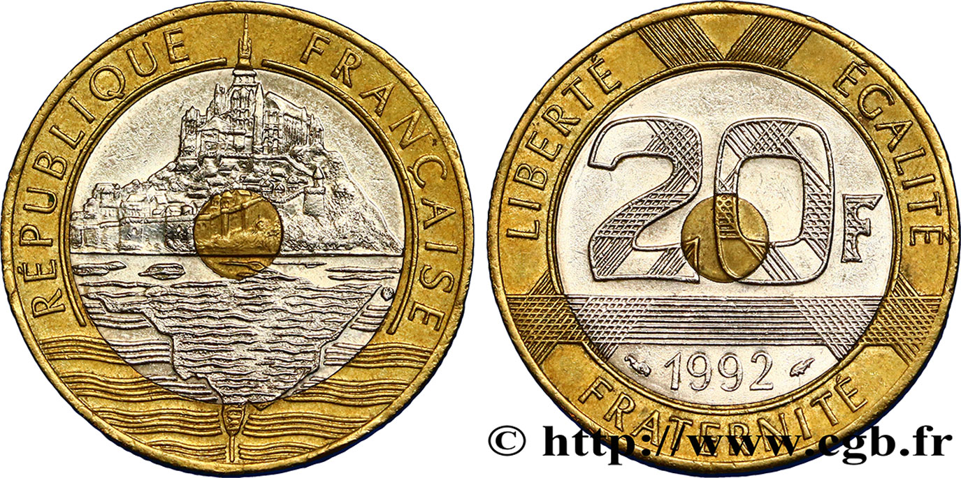 20 francs Mont Saint-Michel, 5 cannelures, V fermé 1992 Pessac F.403/2 TTB50 