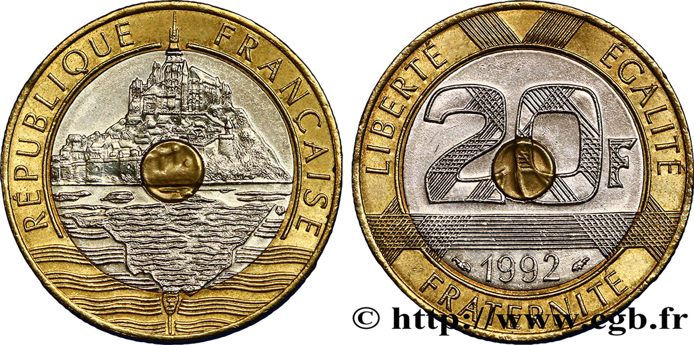 20 francs Mont Saint-Michel, 5 cannelures, V fermé 1992 Pessac F.403/2 TTB50 