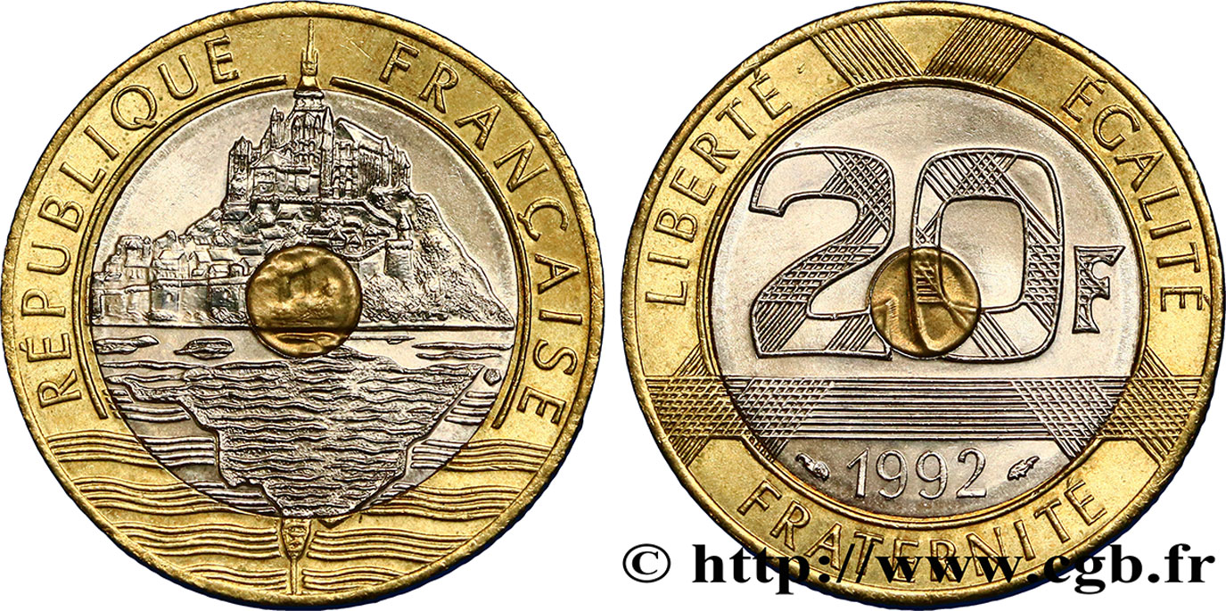 20 francs Mont Saint-Michel, 5 cannelures, V fermé 1992 Pessac F.403/2 BB50 