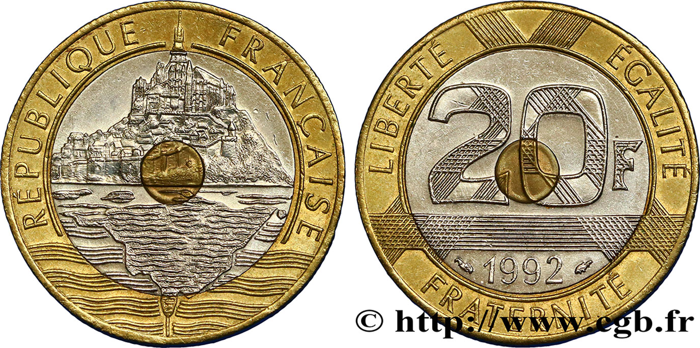 20 francs Mont Saint-Michel, 5 cannelures, V fermé 1992 Pessac F.403/2 TTB50 