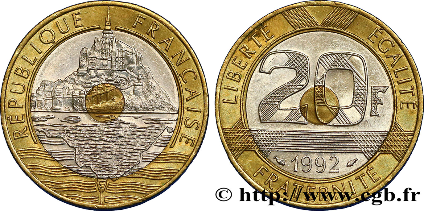 20 francs Mont Saint-Michel, 5 cannelures, V fermé 1992 Pessac F.403/2 BB50 