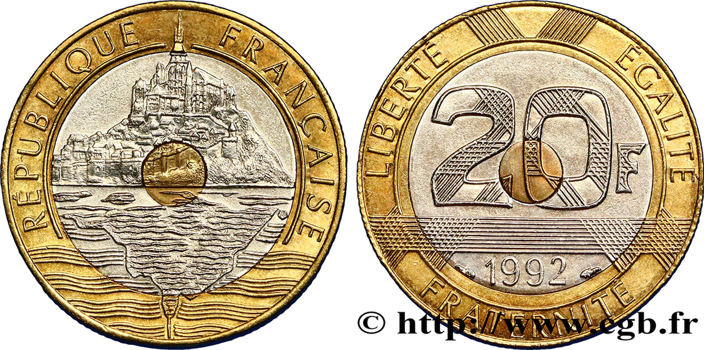 20 francs Mont Saint-Michel, 5 cannelures, \ / ouvert 1992 Pessac F.403/3 MBC50 