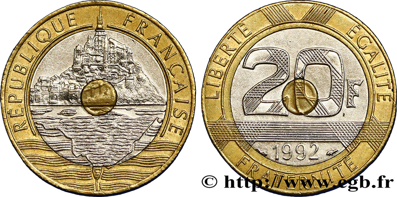 20 francs Mont Saint-Michel, 5 cannelures, \ / ouvert 1992 Pessac F.403/3 MBC50 