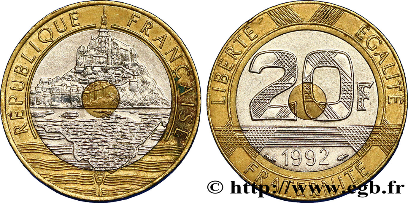 20 francs Mont Saint-Michel, 5 cannelures, \ / ouvert 1992 Pessac F.403/3 TTB50 