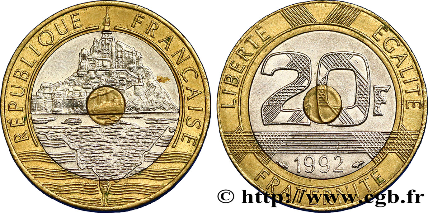 20 francs Mont Saint-Michel, 5 cannelures, \ / ouvert 1992 Pessac F.403/3 BB50 