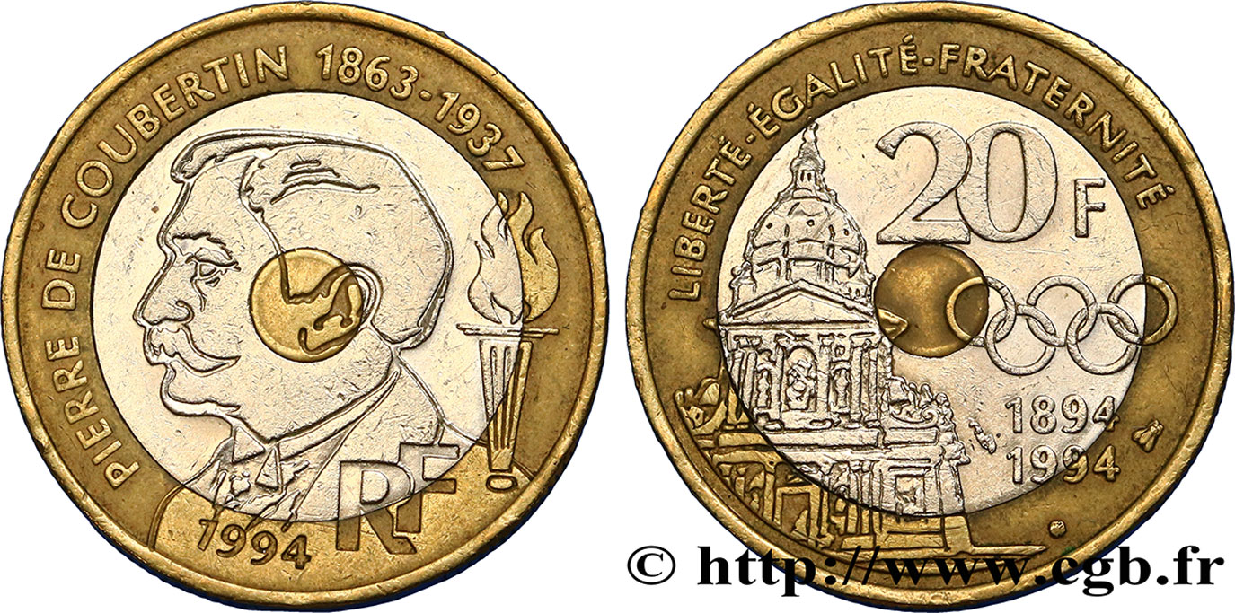 20 francs Pierre de Coubertin 1994 Pessac F.405/2 TTB50 