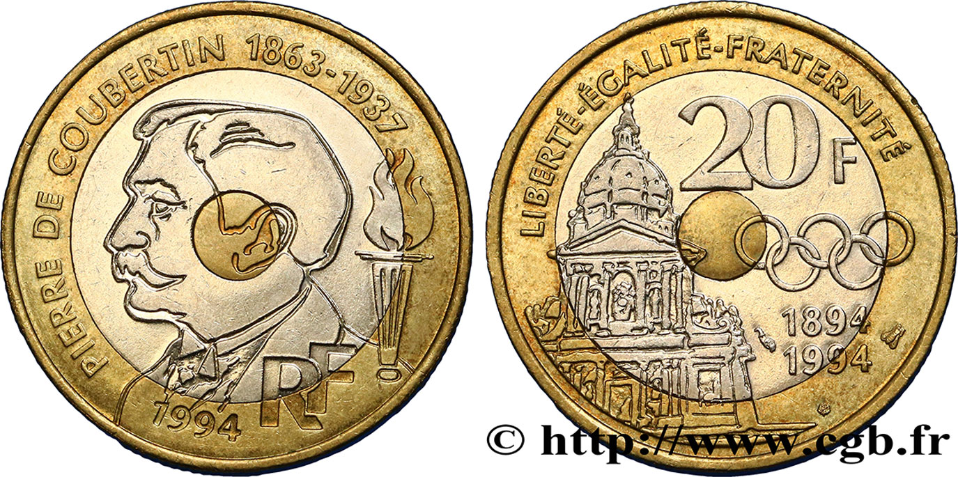 20 francs Pierre de Coubertin 1994 Pessac F.405/2 TTB50 