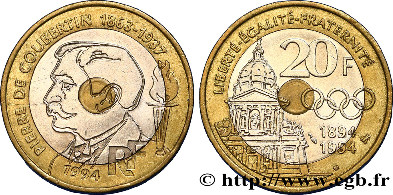 20 francs Pierre de Coubertin 1994 Pessac F.405/2 TTB50 