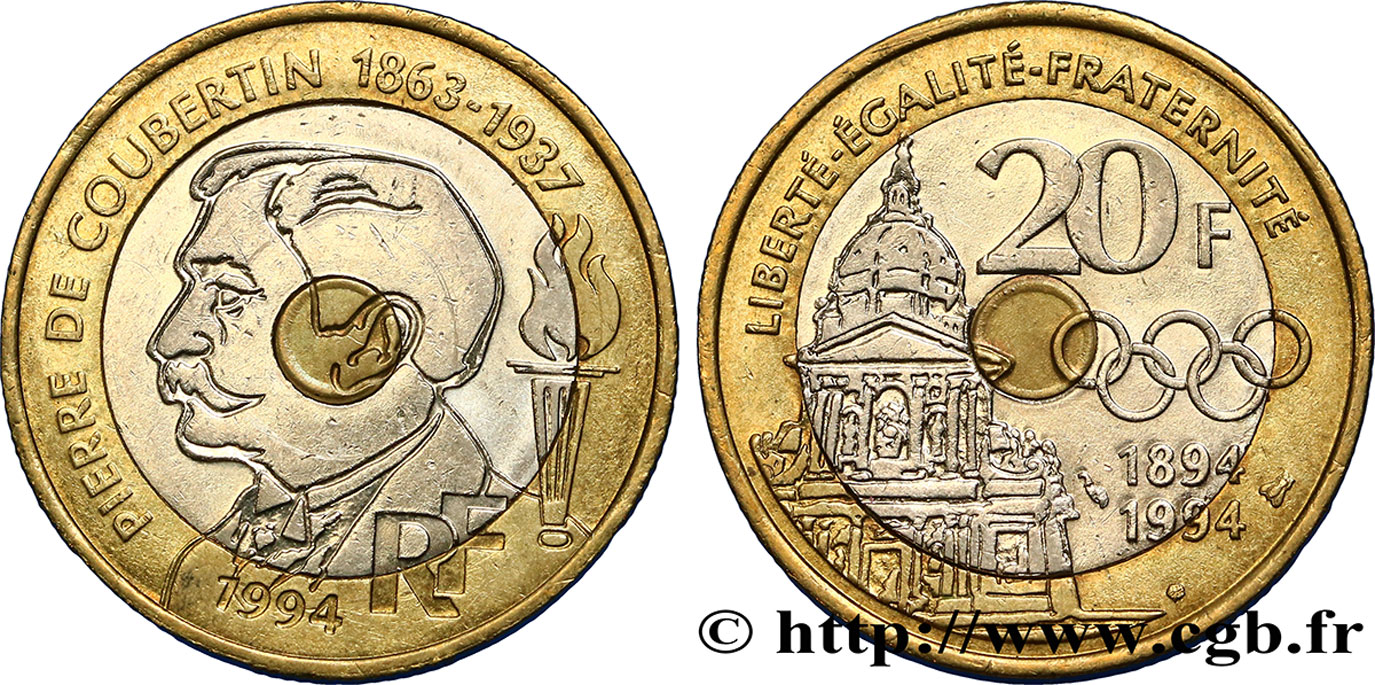 20 francs Pierre de Coubertin 1994 Pessac F.405/2 TTB50 