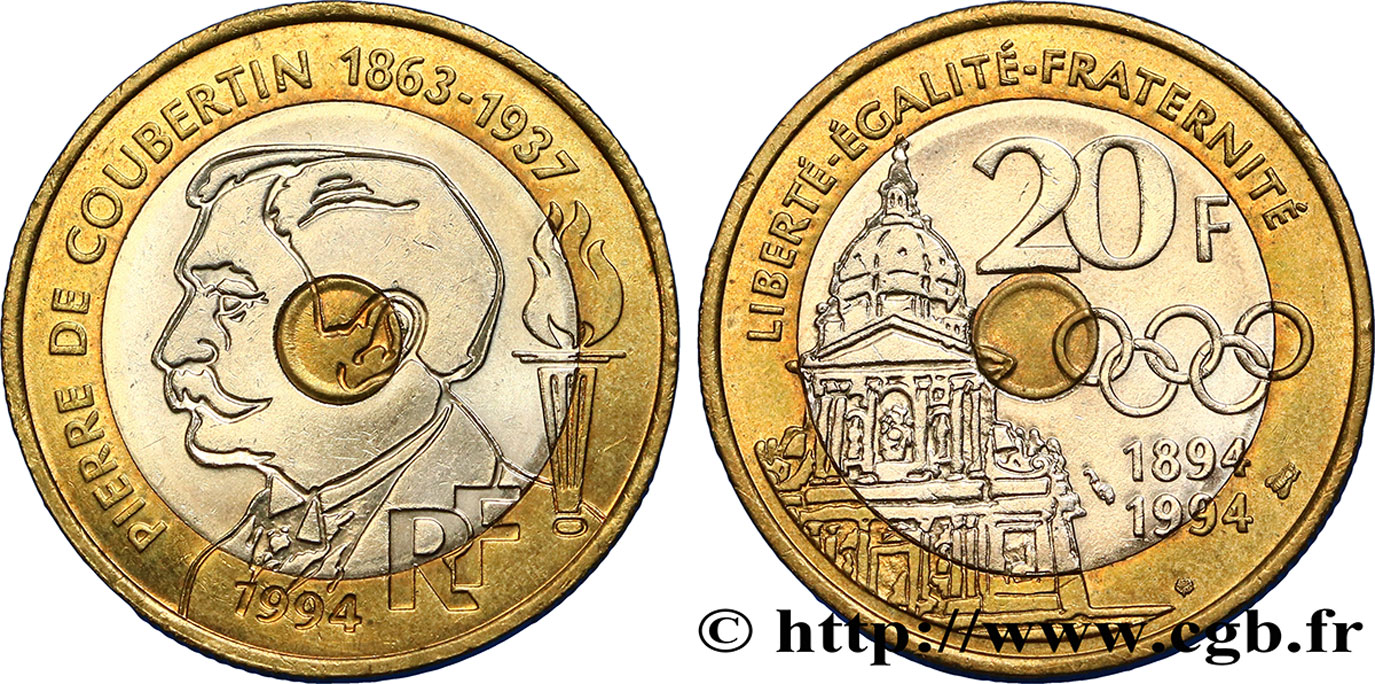 20 francs Pierre de Coubertin 1994 Pessac F.405/2 BB50 