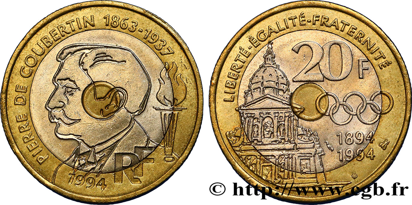 20 francs Pierre de Coubertin 1994 Pessac F.405/2 AU50 