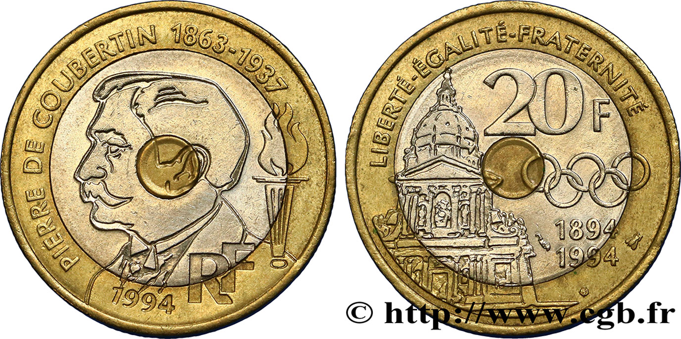 20 francs Pierre de Coubertin 1994 Pessac F.405/2 TTB50 