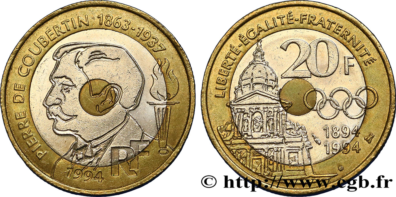 20 francs Pierre de Coubertin 1994 Pessac F.405/2 TTB50 