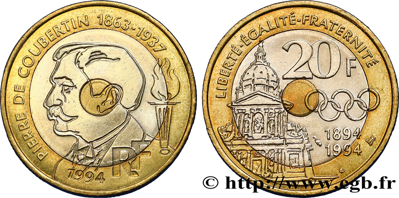 20 francs Pierre de Coubertin 1994 Pessac F.405/2 MBC50 