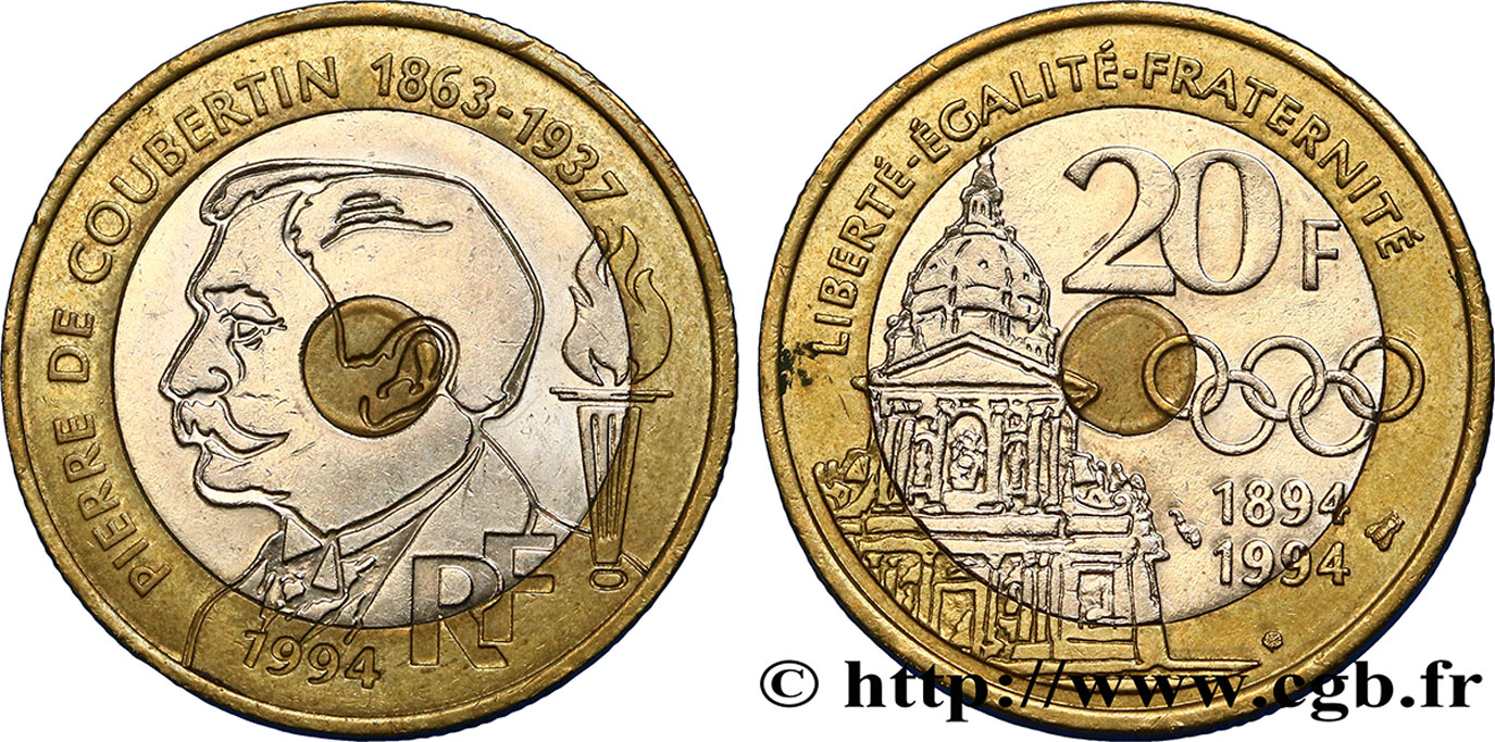 20 francs Pierre de Coubertin 1994 Pessac F.405/2 TTB50 