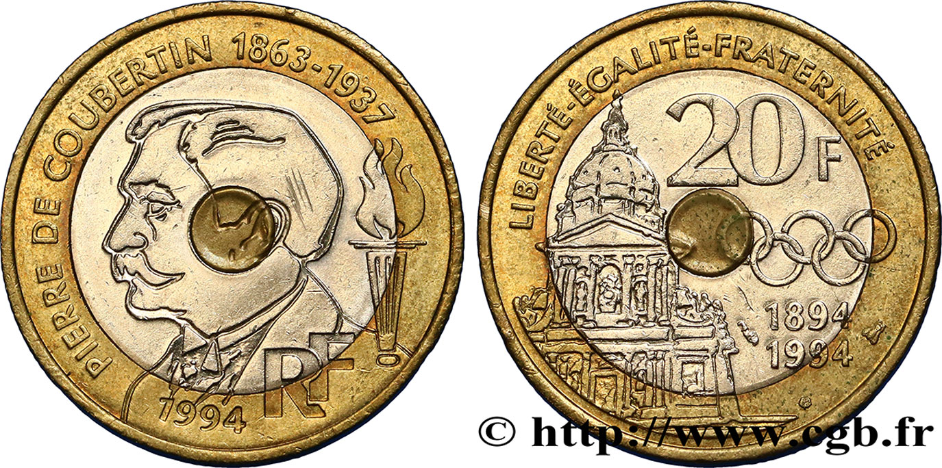 20 francs Pierre de Coubertin 1994 Pessac F.405/2 AU50 