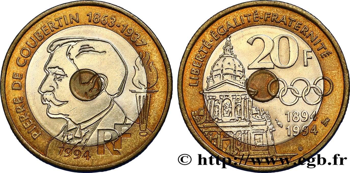 20 francs Pierre de Coubertin 1994 Pessac F.405/2 TTB50 