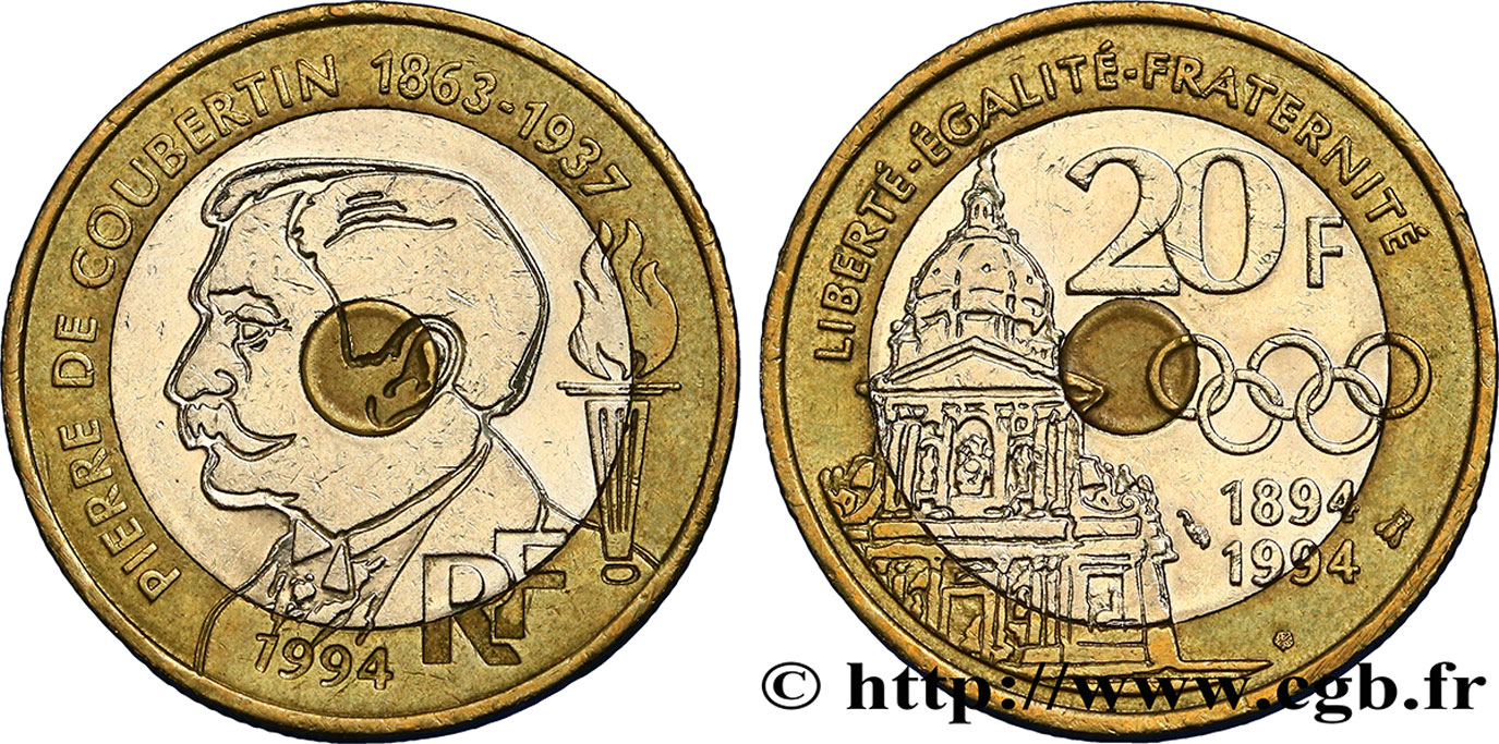 20 francs Pierre de Coubertin 1994 Pessac F.405/2 TTB50 