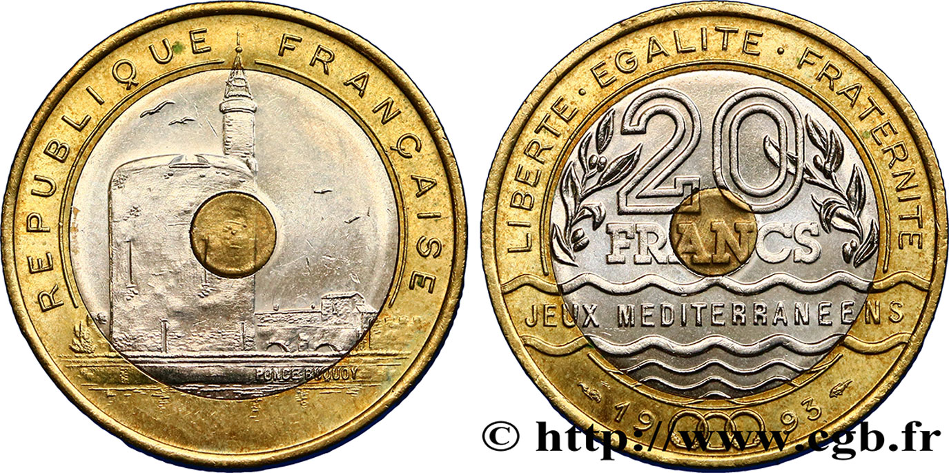 20 francs Jeux Méditerranéens 1993 Pessac F.404/2 TTB52 