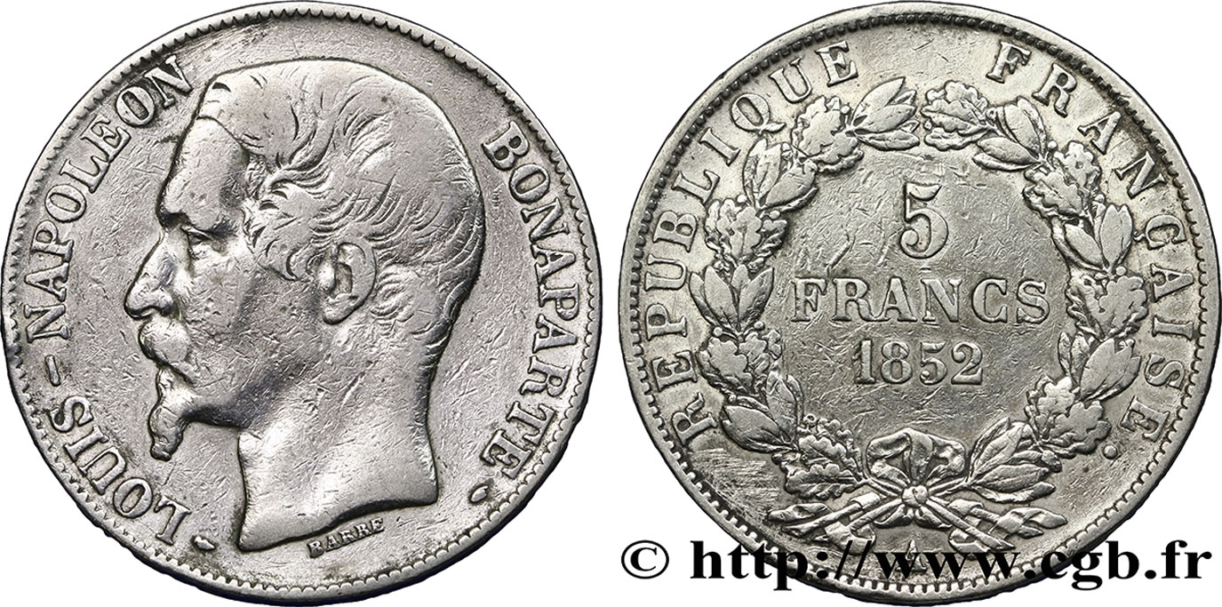 5 francs Louis-Napoléon, 1er type 1852 Paris F.329/1 MB 