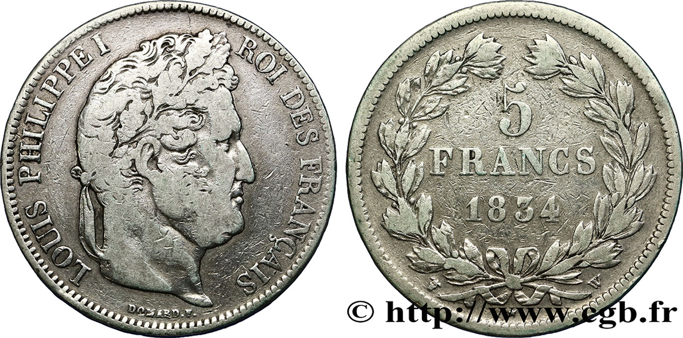 5 francs IIe type Domard 1834 Lille F.324/41 TB 