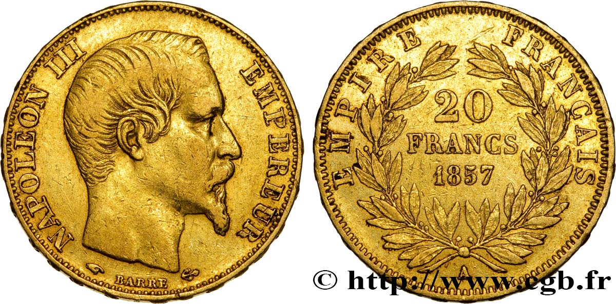 20 francs or Napoléon III, tête nue 1857 Paris F.531/12 TB35 