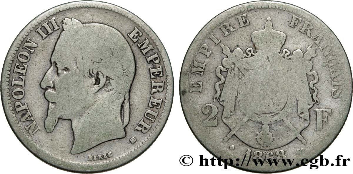 2 francs Napoléon III, tête laurée 1868 Strasbourg F.263/9 B8 