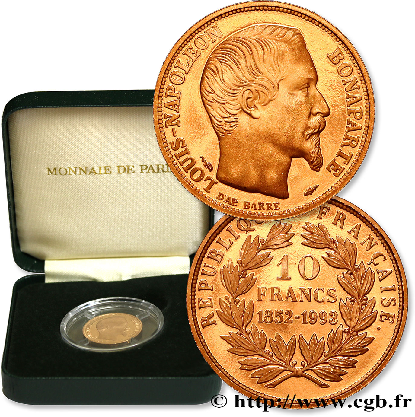 Belle Epreuve Or 10 francs “Napoléon” 1993  F5.  MS 