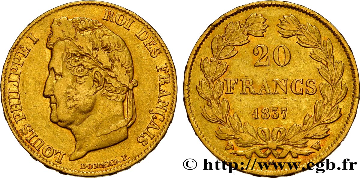 20 francs or Louis-Philippe, Domard 1837 Lille F.527/17 TTB42 
