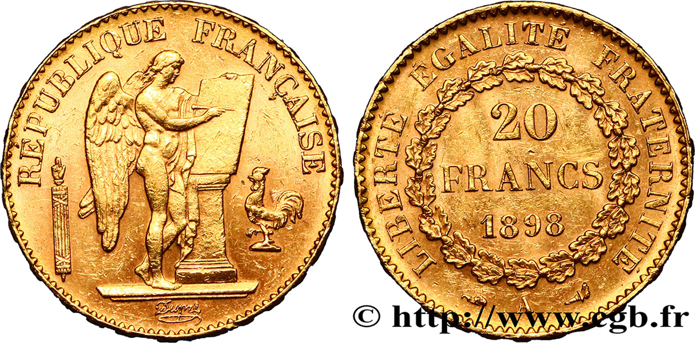 20 francs or Génie, IIIe République 1898 Paris F.533/23 TTB50 