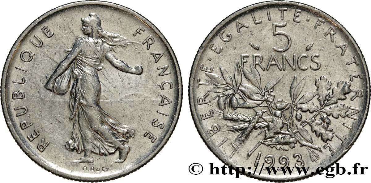 5 francs Semeuse, nickel 1993 Pessac F.341/27 EBC55 