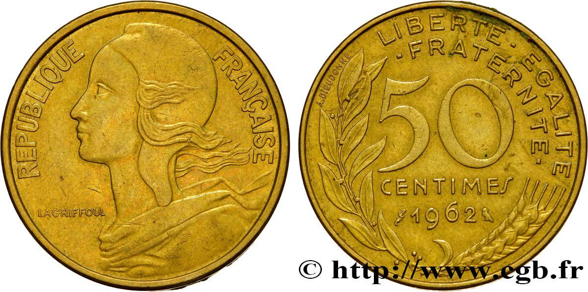 50 centimes Marianne, col à 4 plis 1962 Paris F.197/3 TTB40 