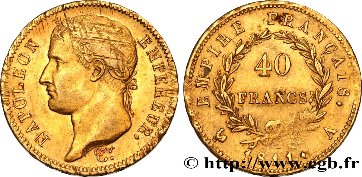 40 francs or Napoléon tête laurée, Empire français 1811 Paris F.541/6 SS52 