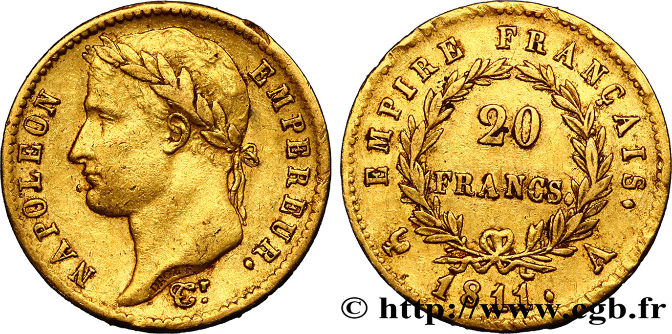 20 francs or Napoléon, tête laurée, Empire français 1811 Paris F.516/16 TTB40 