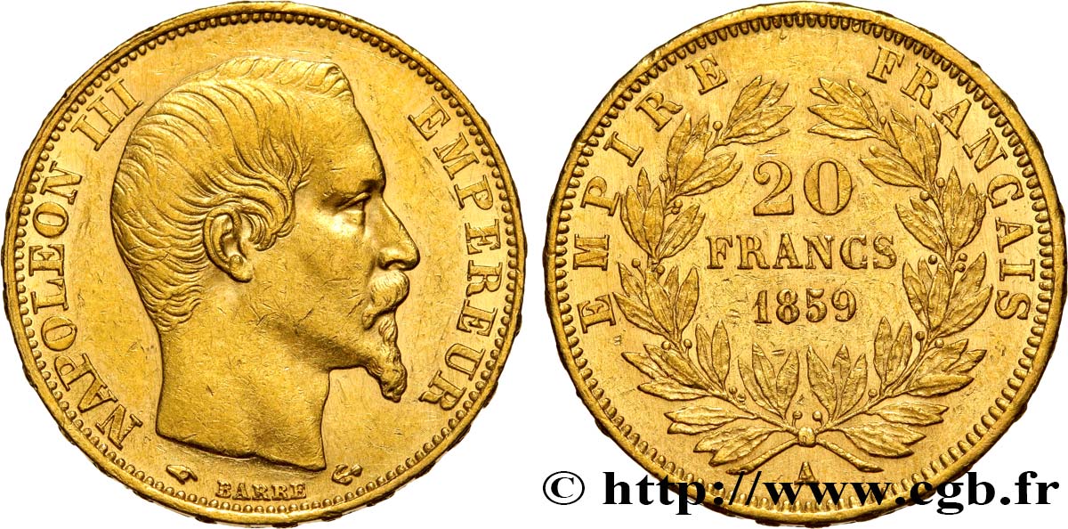 20 francs or Napoléon III, tête nue 1859 Paris F.531/15 TTB48 