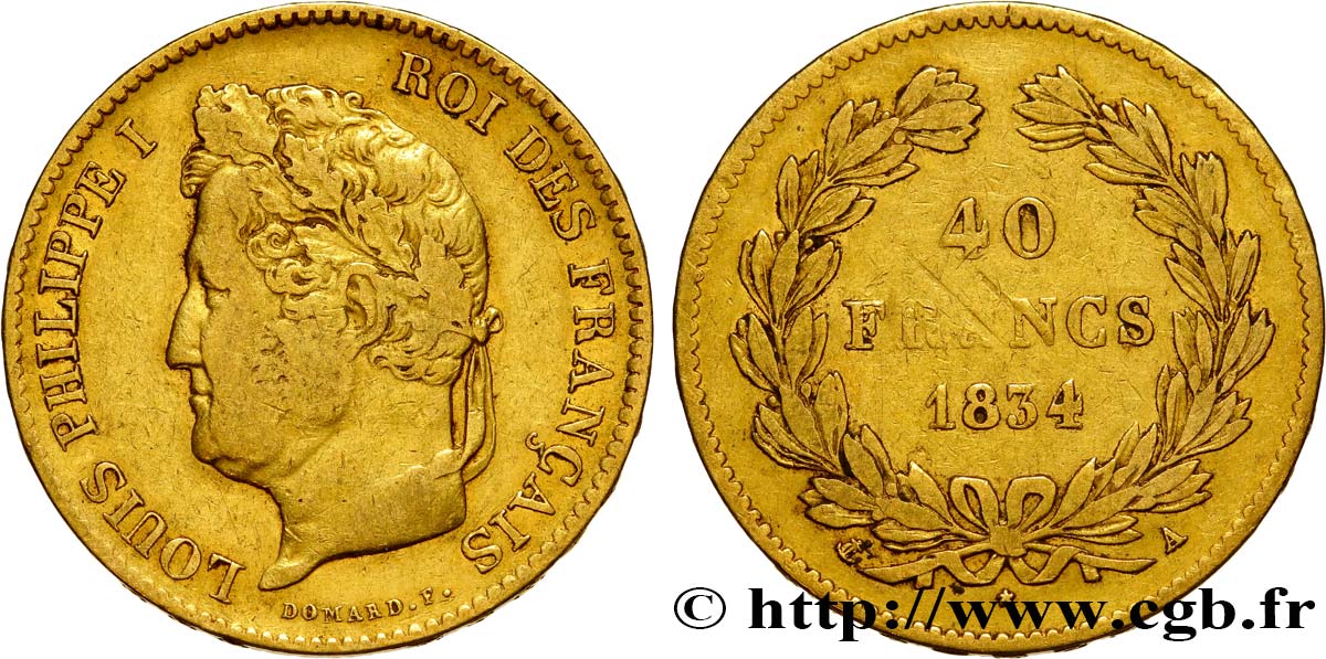40 francs or Louis-Philippe 1834 Paris F.546/6 MB35 