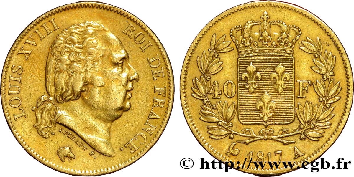 40 francs or Louis XVIII 1817 Paris F.542/6 SS45 