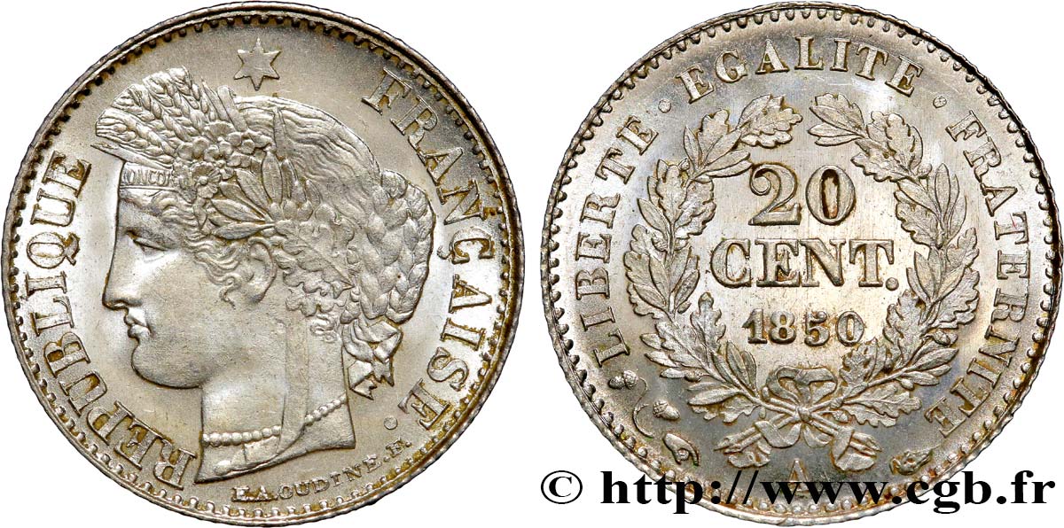 20 centimes Cérès, IIe République 1850 Paris F.146/3 MS 