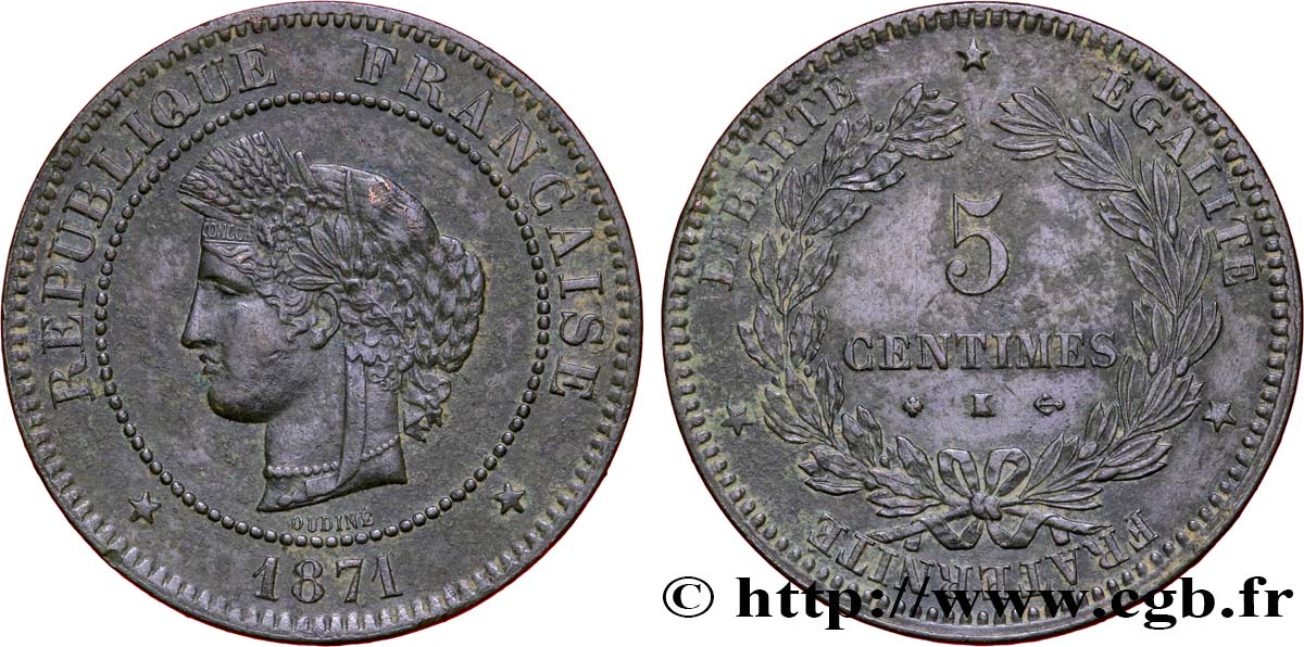 5 centimes Cérès 1871 Bordeaux F.118/3 SS50 