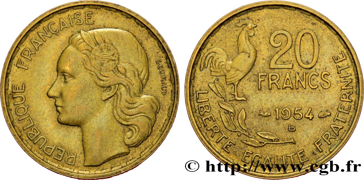 20 francs G. Guiraud 1954 Beaumont-Le-Roger F.402/13 AU50 