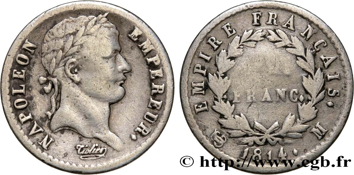 Demi-franc Napoléon Ier tête laurée, Empire français 1814 Toulouse F.178/64 VF25 