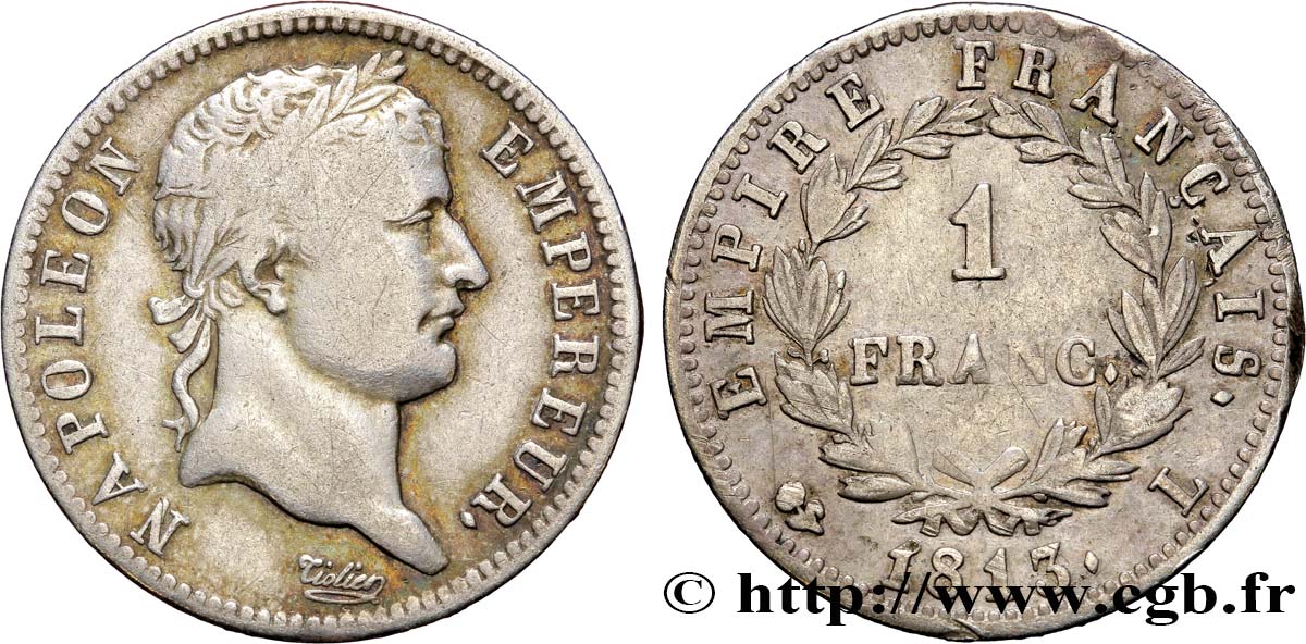 1 franc Napoléon Ier tête laurée, Empire français 1813 Bayonne F.205/65 BC30 