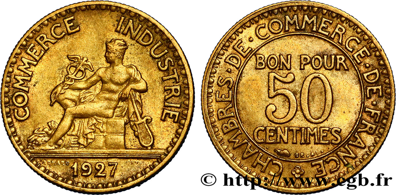 50 centimes Chambres de Commerce 1927 Paris F.191/9 AU52 