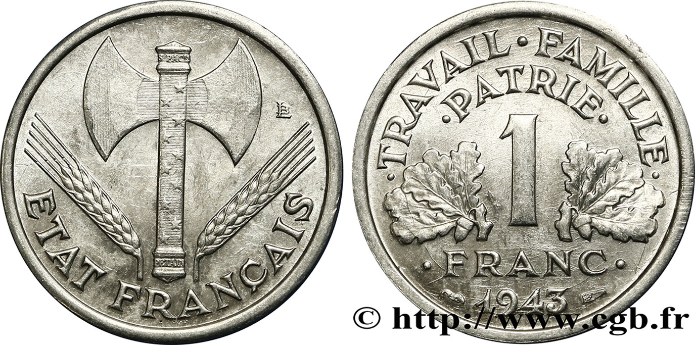 1 franc Francisque, légère 1943  F.223/3 SUP58 