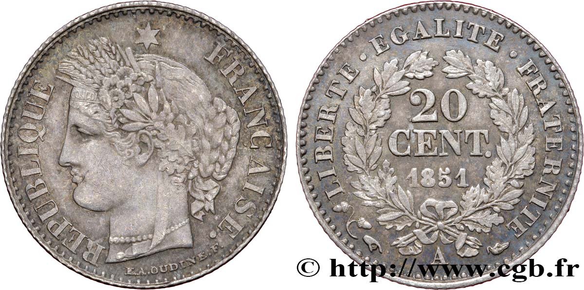 20 centimes Cérès, IIe République 1851 Paris F.146/7 TTB48 