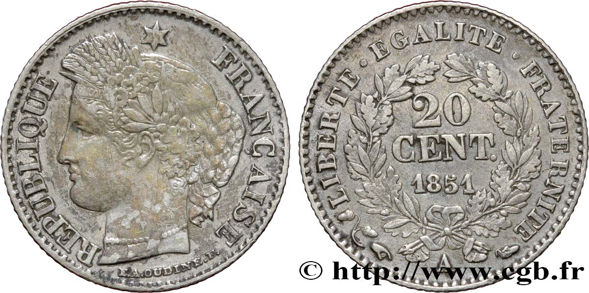 20 centimes Cérès, IIe République 1851 Paris F.146/7 XF48 