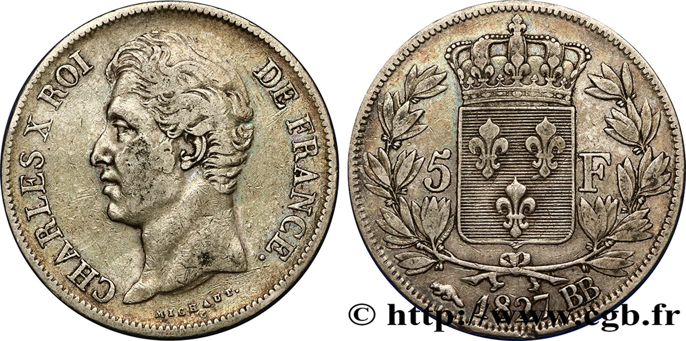 5 francs Charles X, 2e type 1827 Strasbourg F.311/3 MB35 