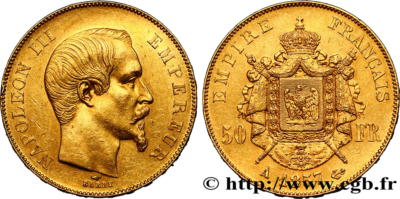 50 francs or Napoléon III, tête nue 1857 Paris F.547/4 TTB48 
