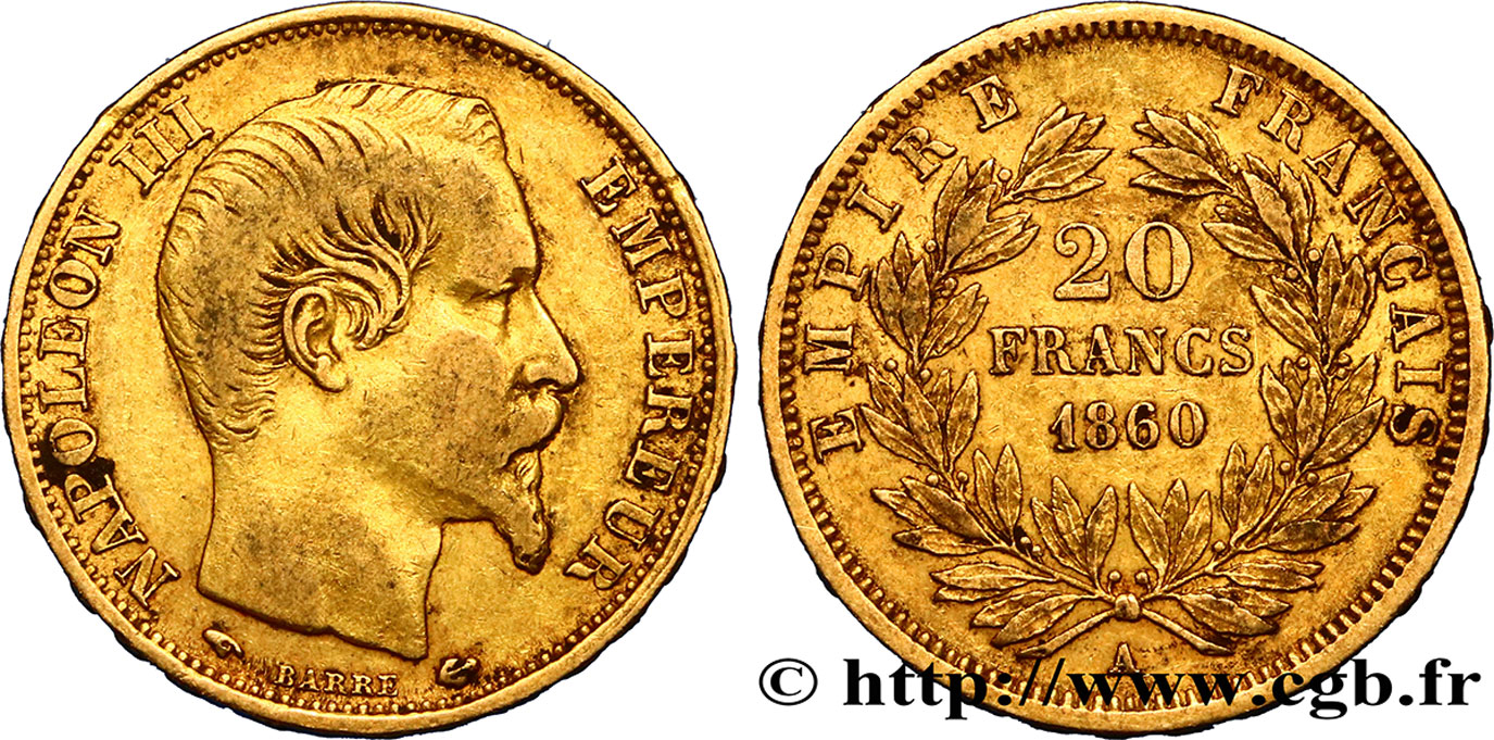 20 francs or Napoléon III, tête nue 1860 Paris F.531/18 TB35 