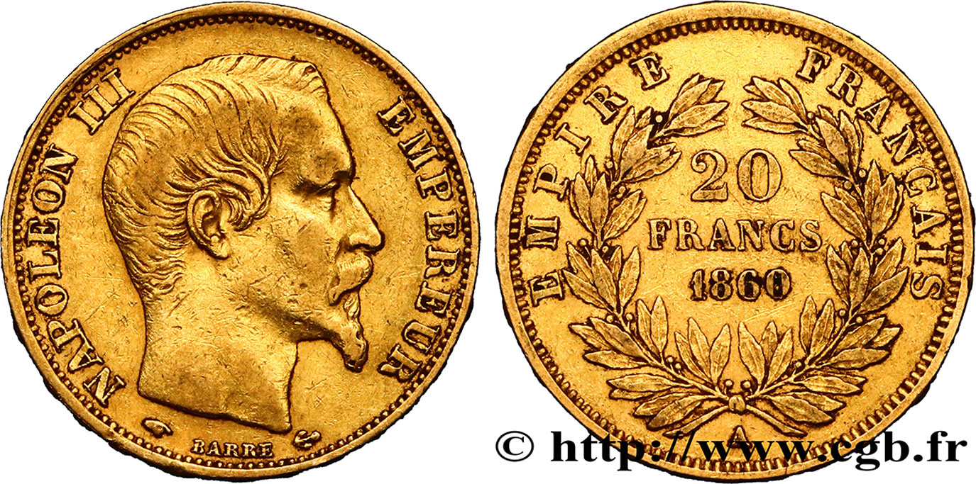 20 francs or Napoléon III, tête nue 1860 Paris F.531/18 TB35 
